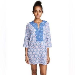 Roller Rabbit Inez Blue Floral Embroidered Tunic Small